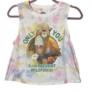 MAD Engine Tie-Dye Smokey Bear Muscle Distressed  Crop Tank  Size XS Festival